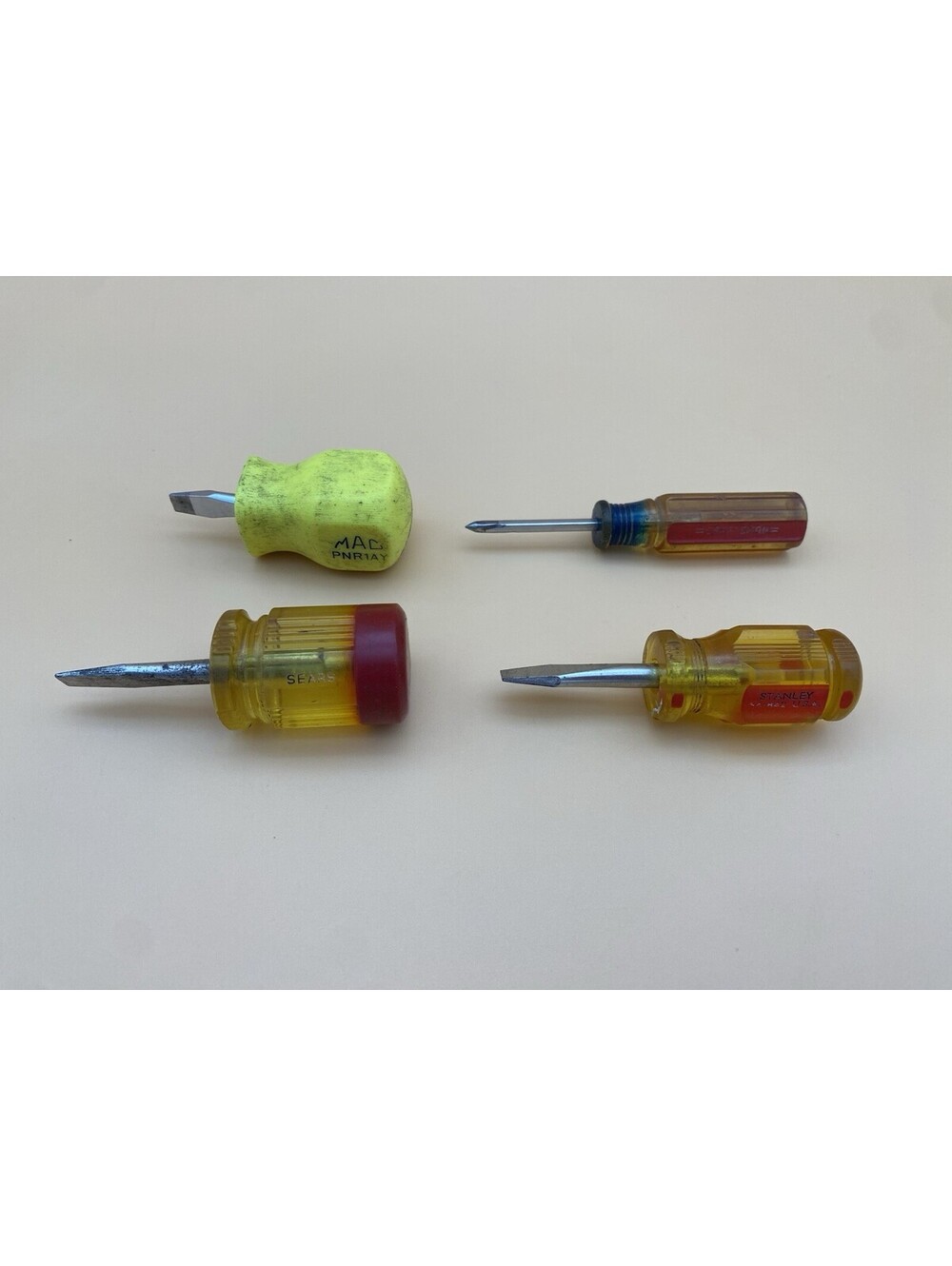 Mixed Brand Lot of 4 Stubby Flathead Screwdrivers - Sears Mac Stanley Craftsman
